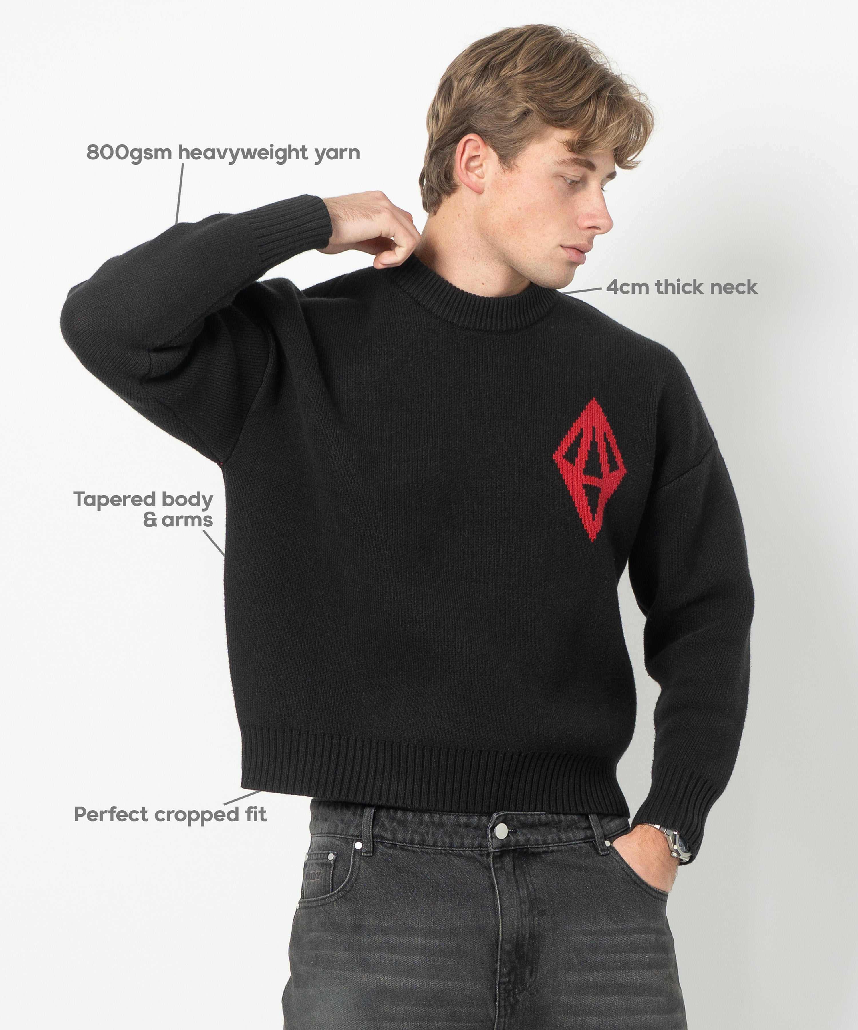 ODY KNIT SWEATER 800GSM - BLACK RED - ODY OUT OF THIS WORLD
