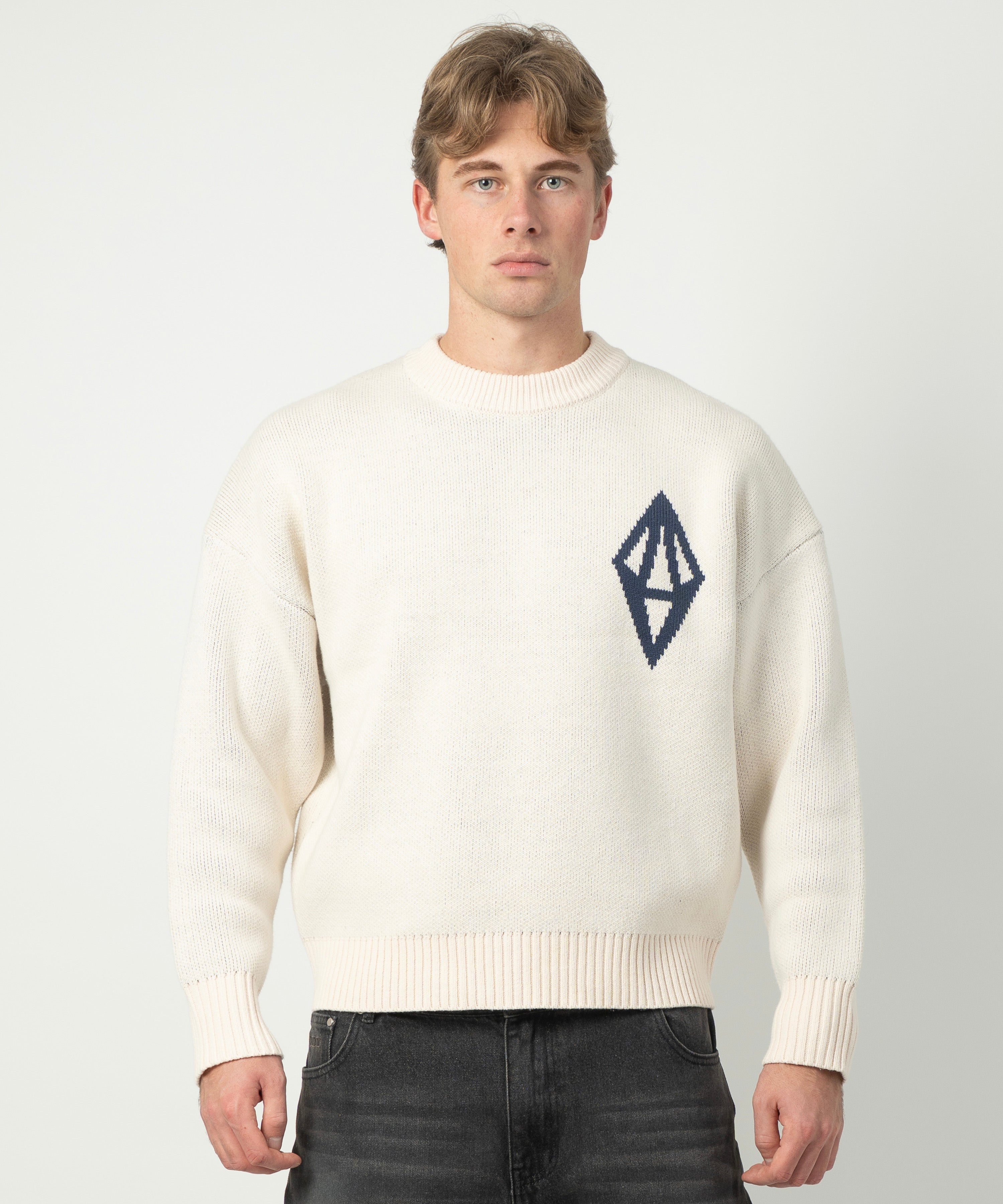 ODY KNIT SWEATER 800GSM - CREAM NAVY